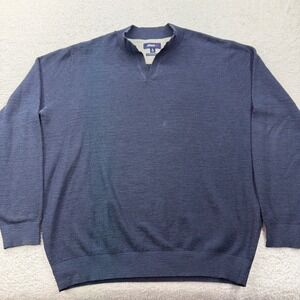 Johnnie-O Mens XL Navy Blue Textured Waffle Knit Notched V-Neck Pullover Sweater